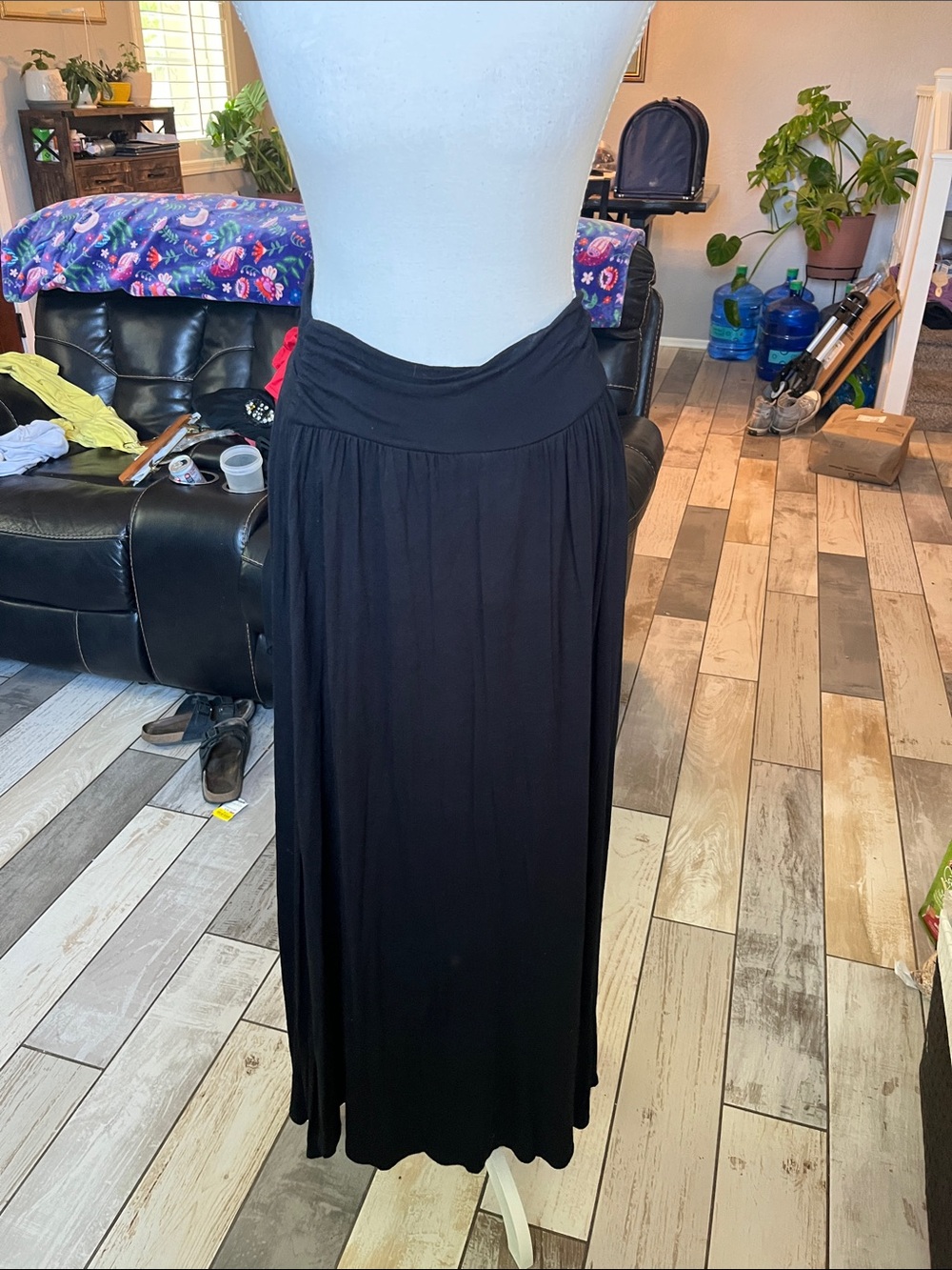 Popular Basics Black Maxi Skirt with Wide Waistband